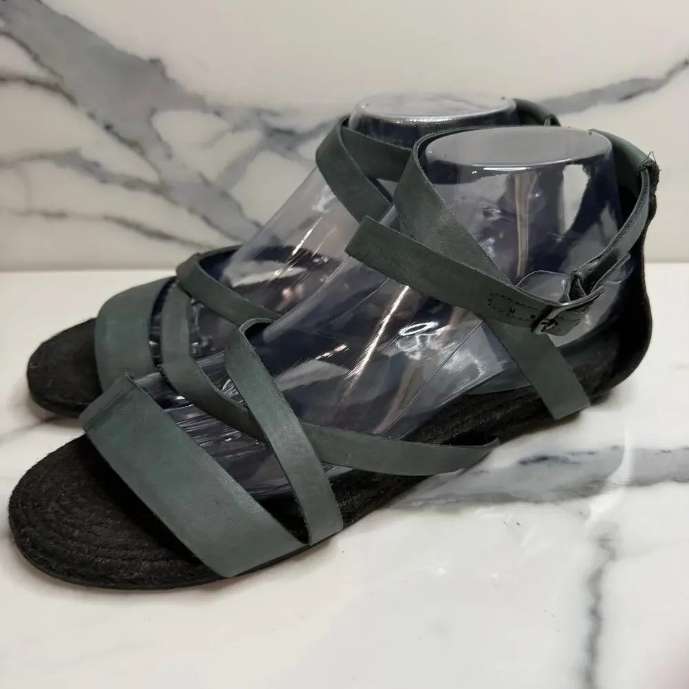 Eileen Fisher Wmns Slate Blue Gray Strappy Leather Sandals Sz 9.5 Festival Boho